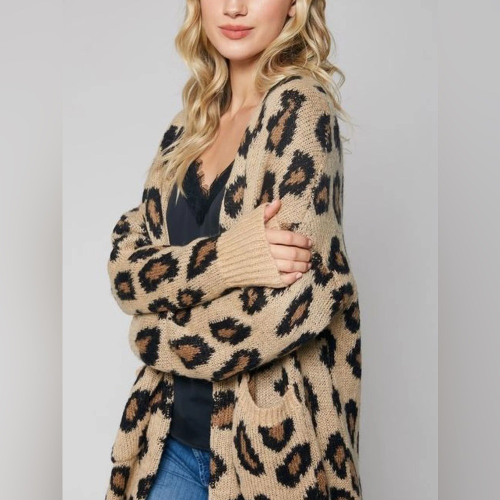 Woven Heart Tan and Black Leopard Cardigan